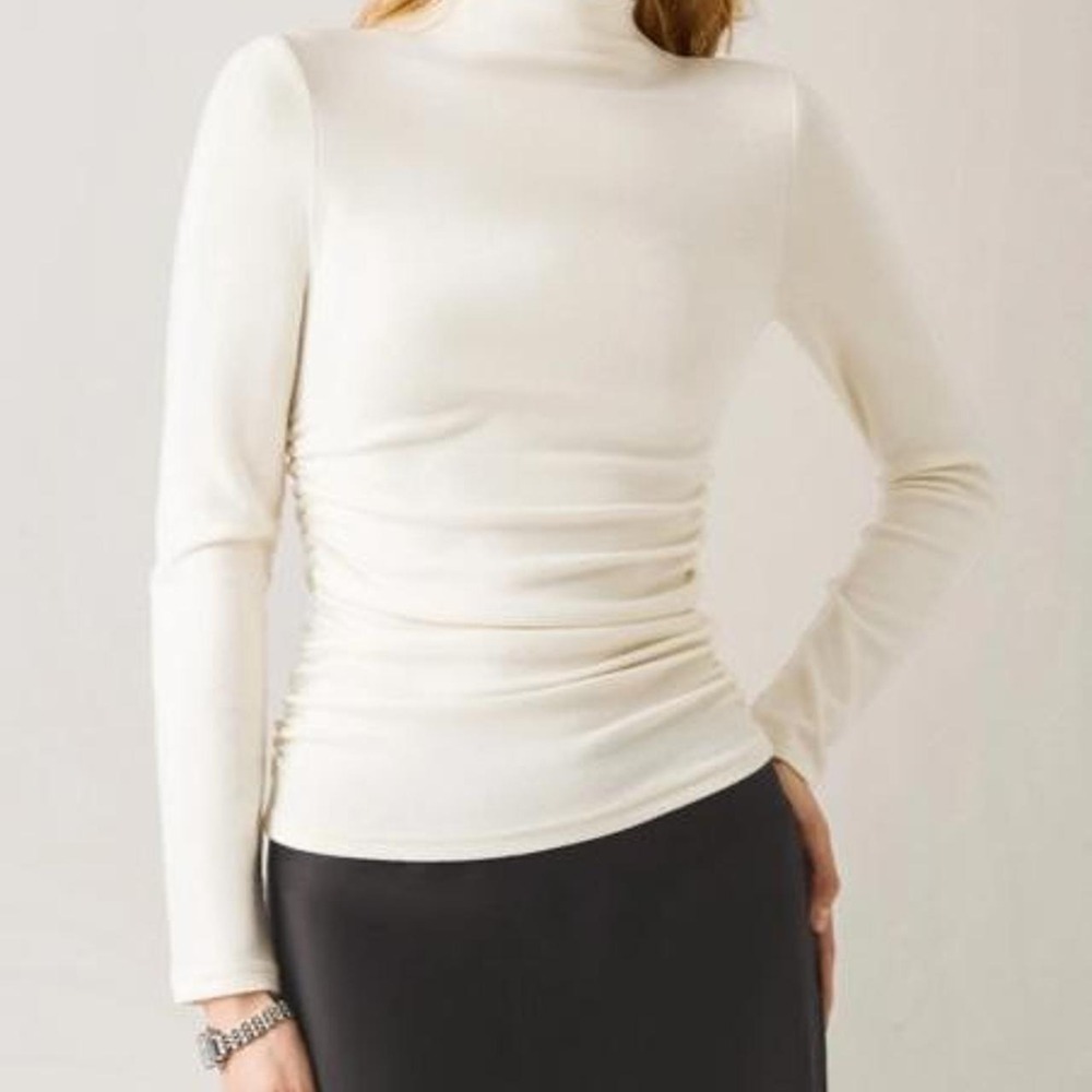 OGL Movement Ruched Mock Neck Long Sleeve Top Soft Cream Shade